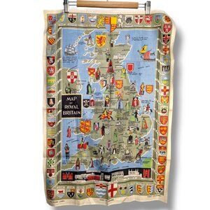 Vintage Pure Map of Royal Britain Made in Ireland Fast Colors Crest Flags Linen